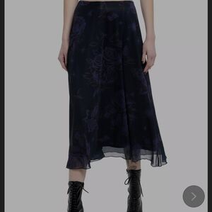 Cosmic Aura Purple & Black Floral Midi Skirt